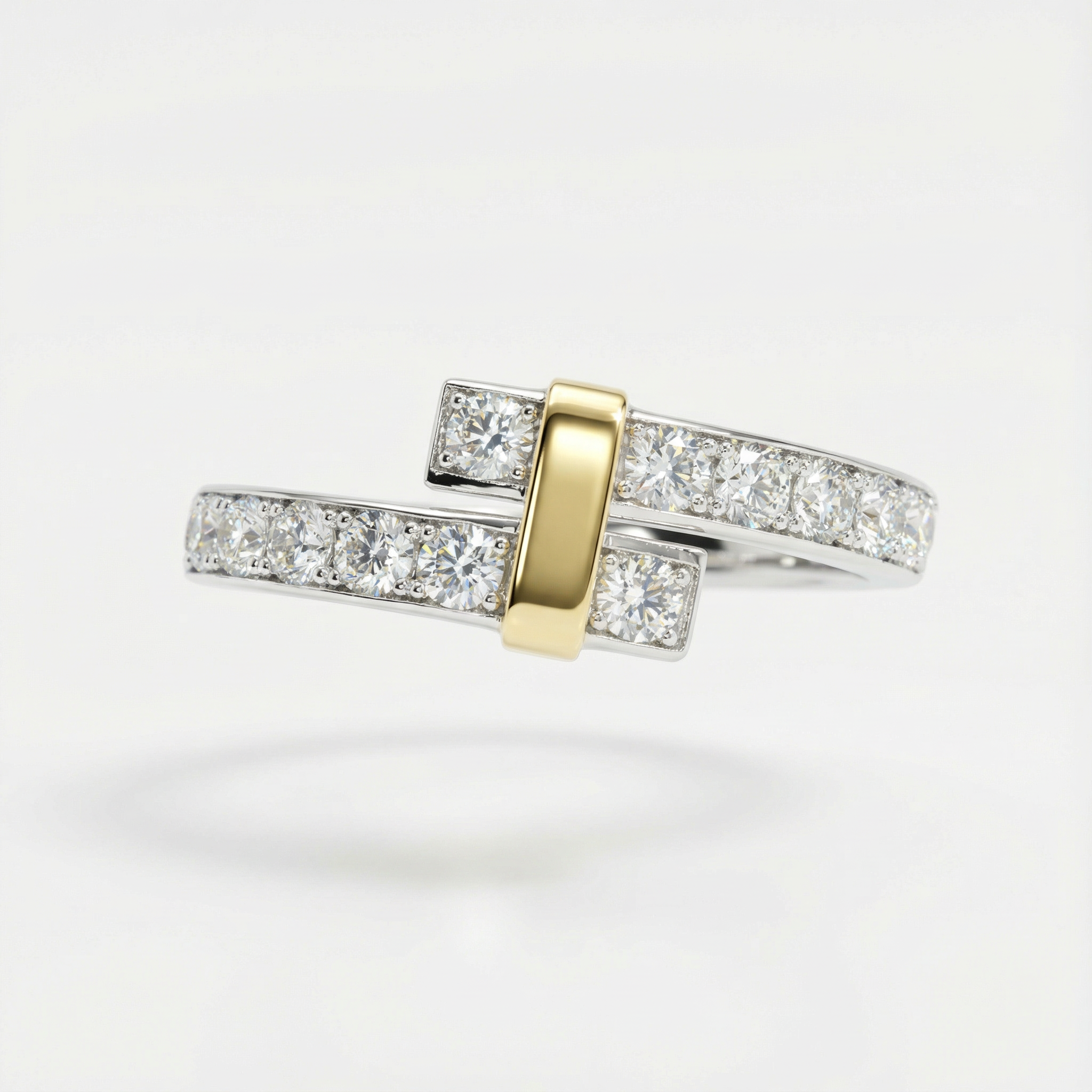 Keystone Pave Ring with White Round Stone – on White Gold