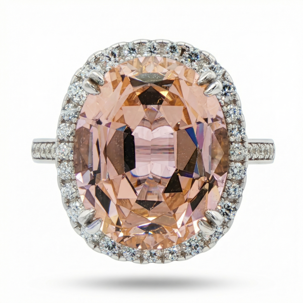 Regent Ring with Pink Cushion Stone – on White Gold