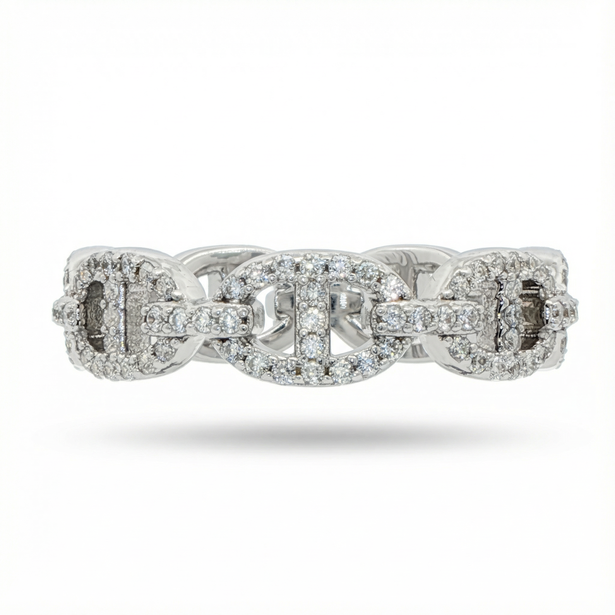 Bounded Pave Ring with White Round Stone – on White Gold