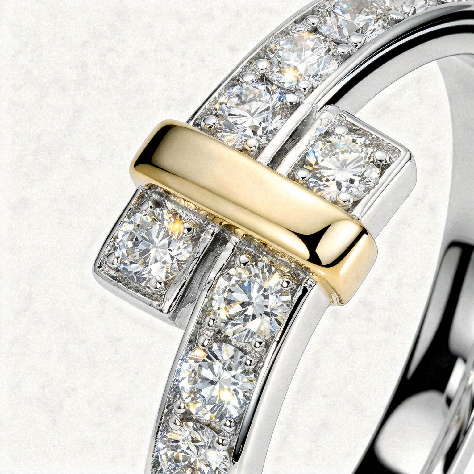 Keystone Pave Ring with White Round Stone – on White Gold