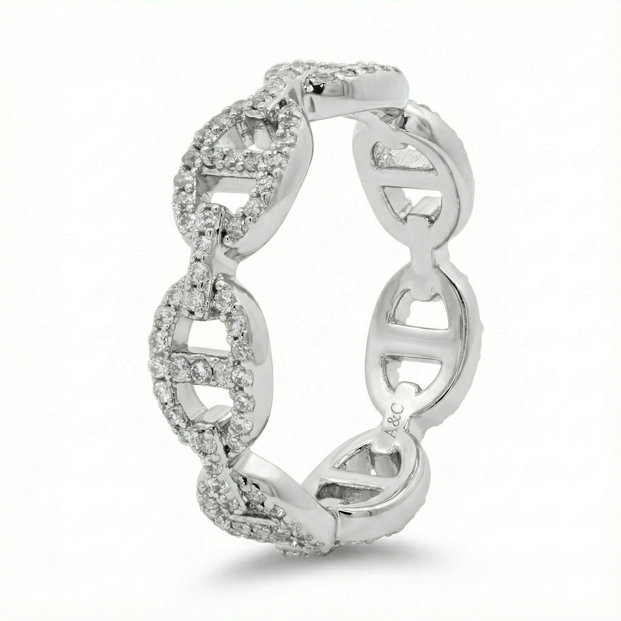 Bounded Pave Ring with White Round Stone – on White Gold