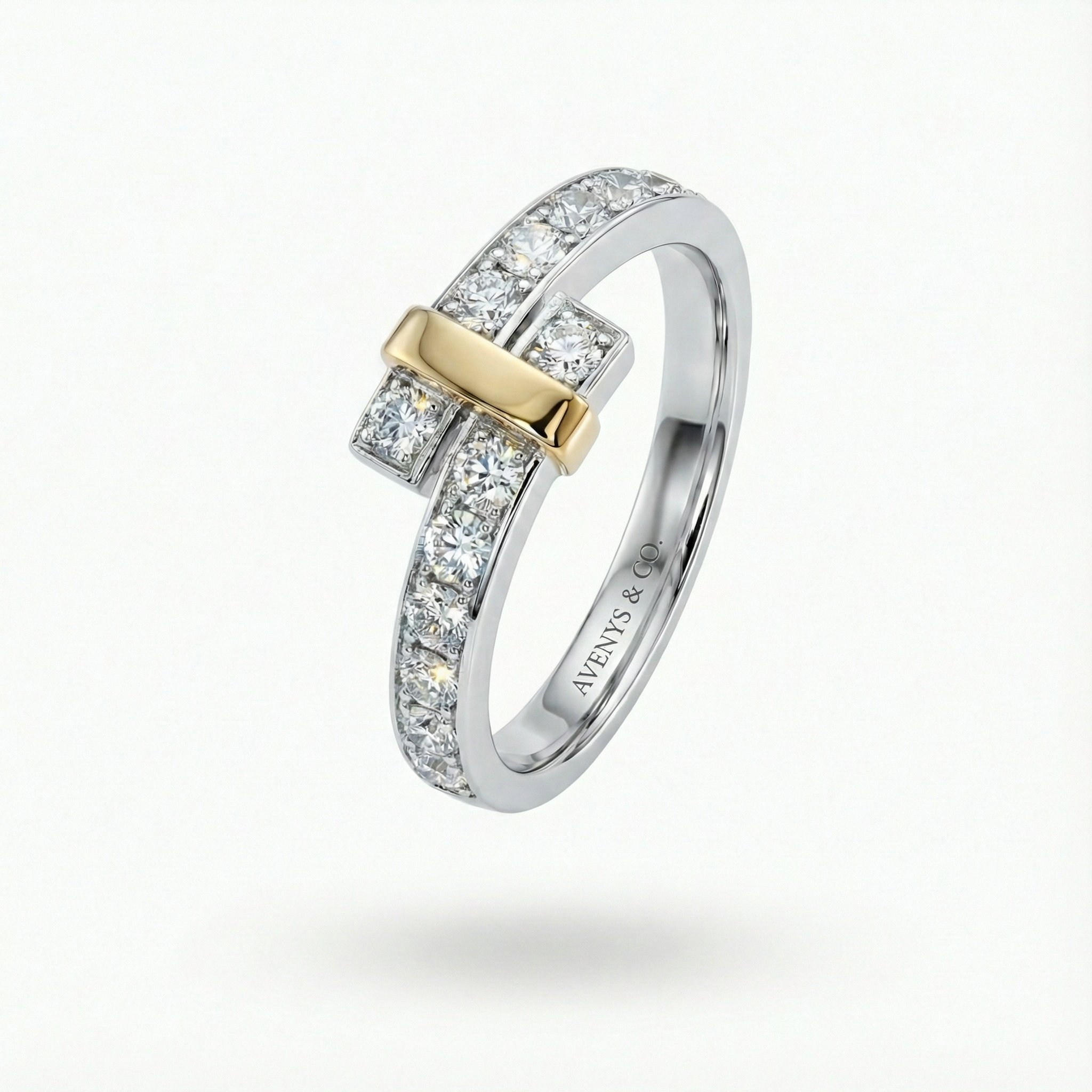 Keystone Pave Ring with White Round Stone – on White Gold