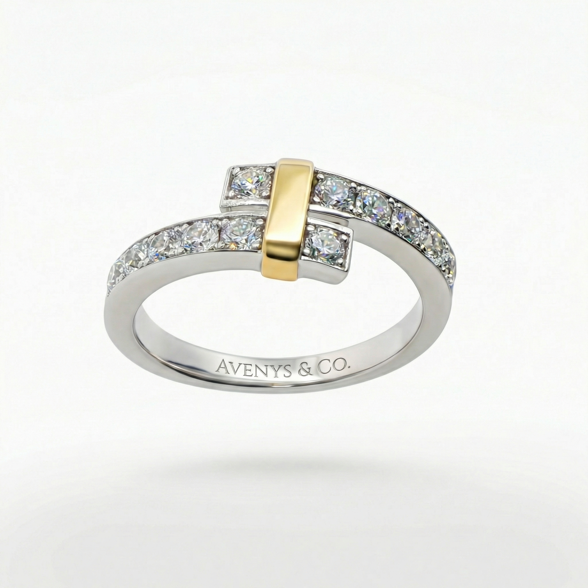 Keystone Pave Ring with White Round Stone – on White Gold