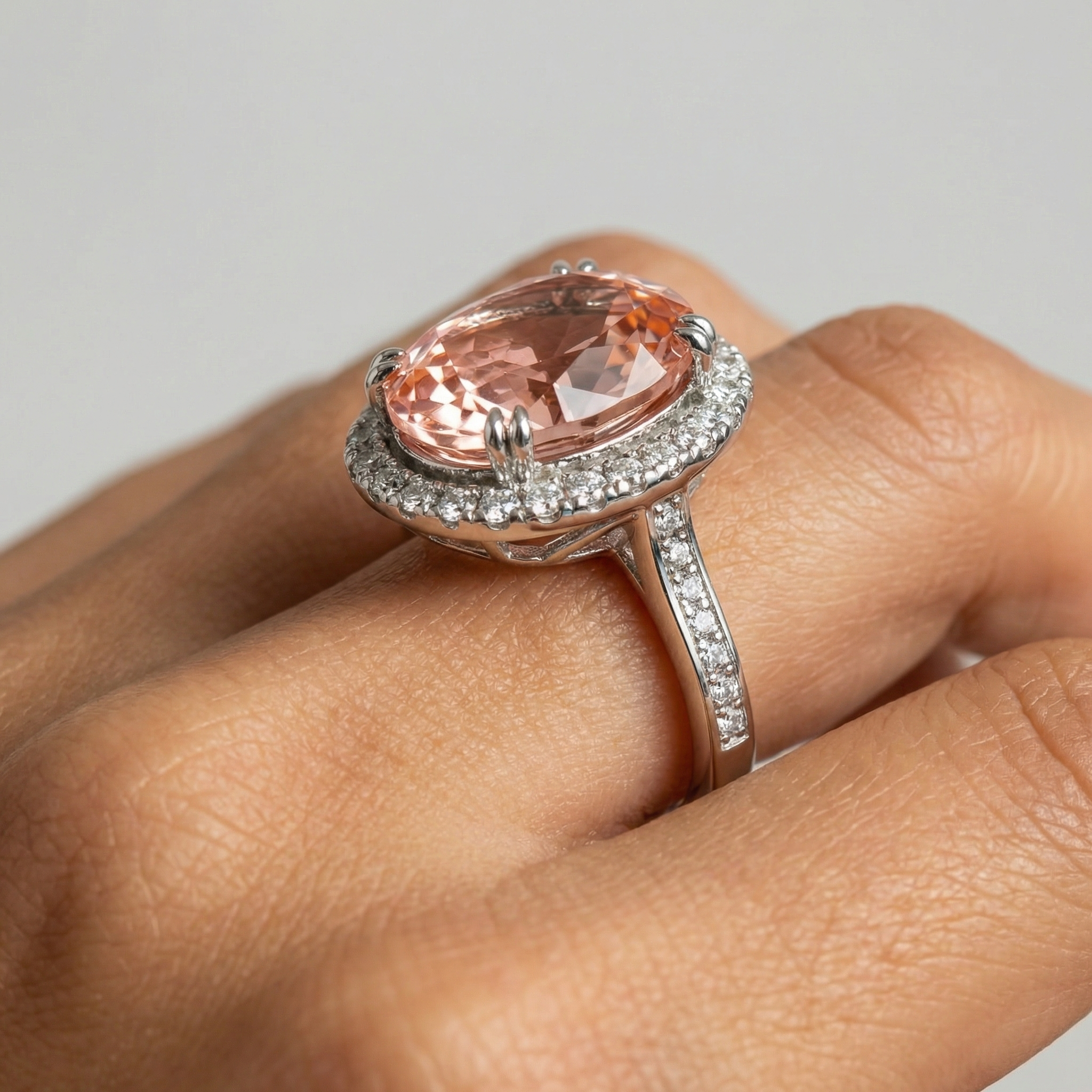 Regent Ring with Pink Cushion Stone – on White Gold
