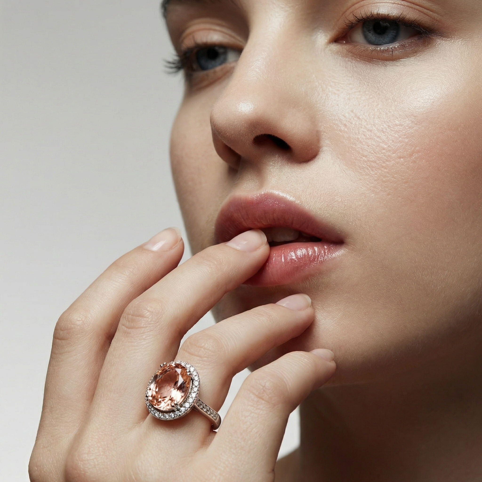 Regent Ring with Pink Cushion Stone – on White Gold