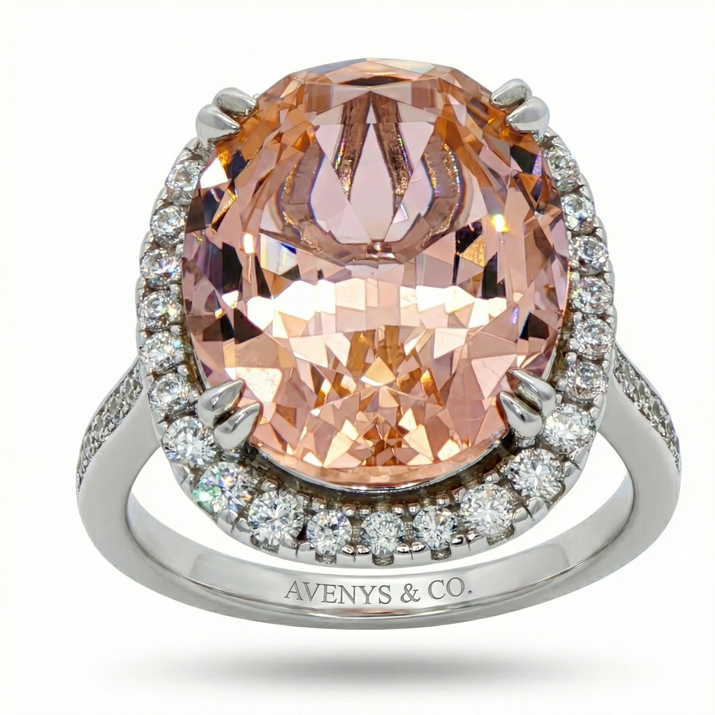 Regent Ring with Pink Cushion Stone – on White Gold