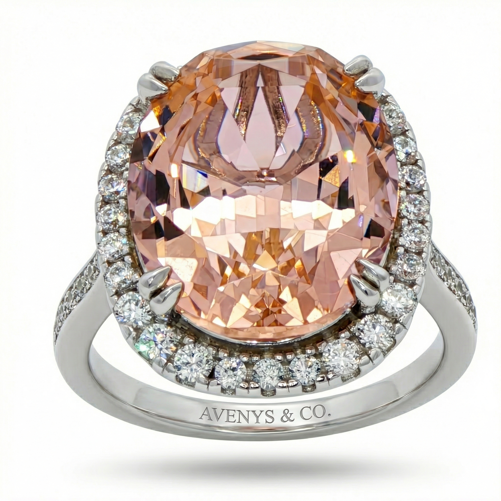Regent Ring with Pink Cushion Stone – on White Gold