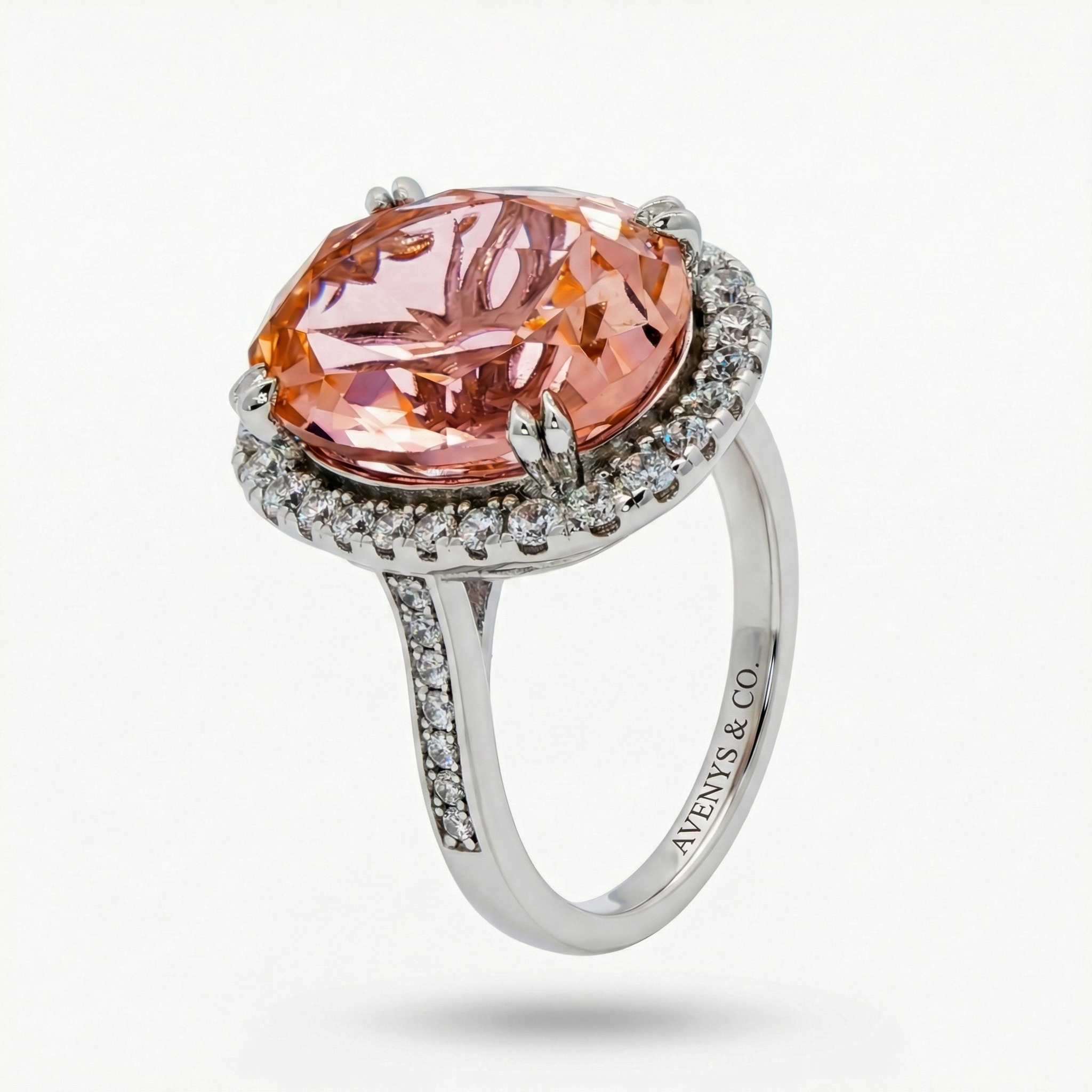 Regent Ring with Pink Cushion Stone – on White Gold