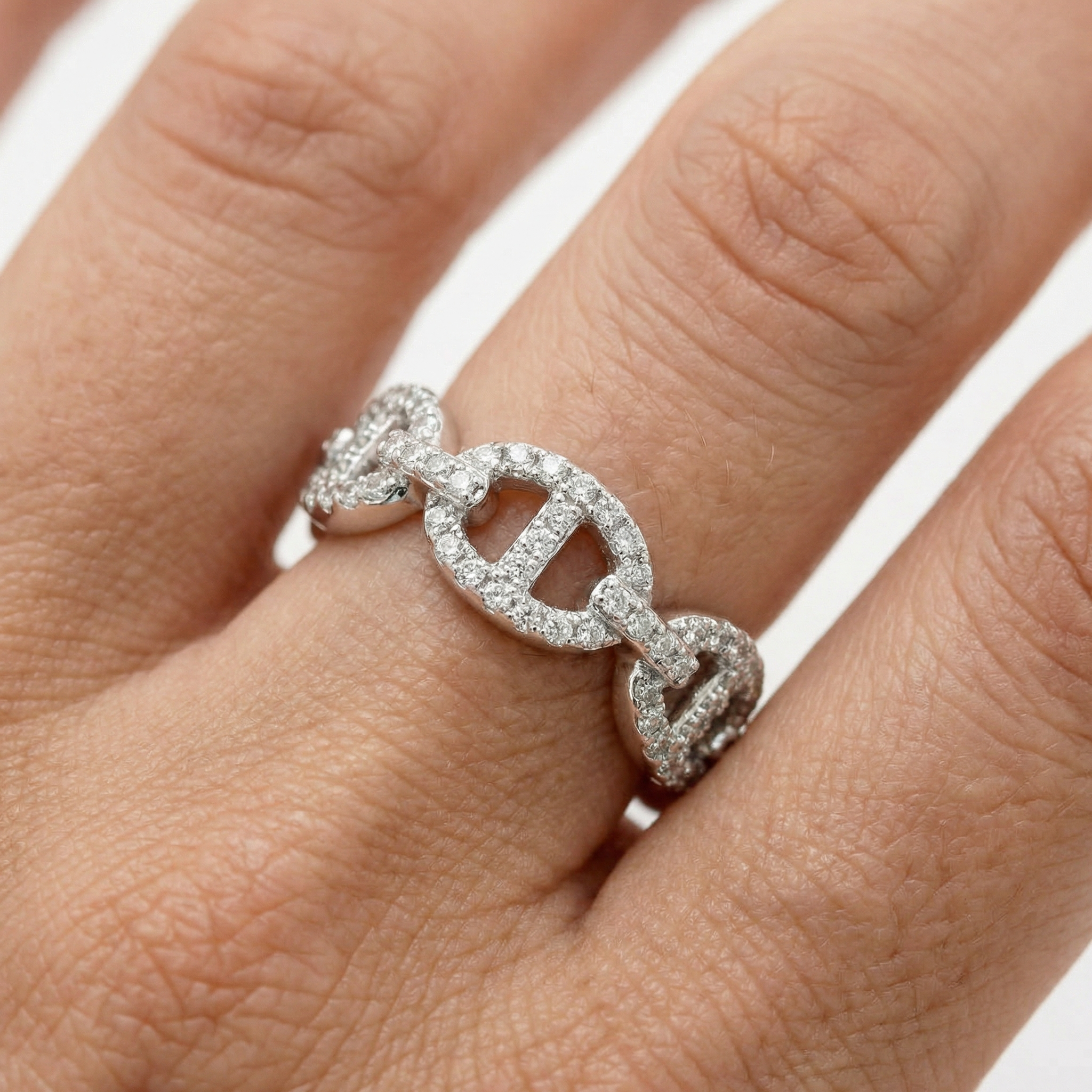 Bounded Pave Ring with White Round Stone – on White Gold